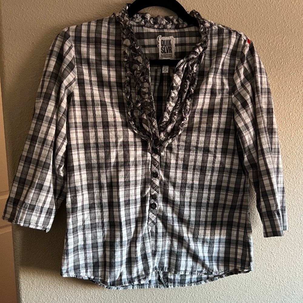 Quiksilver Gray Black Plaid Shirt size Large